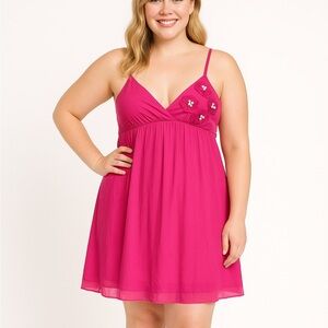 FOREVER 21 Hot Pink/Chartreuse
100% Silk Mini Dress with Bling Size L, NWT!